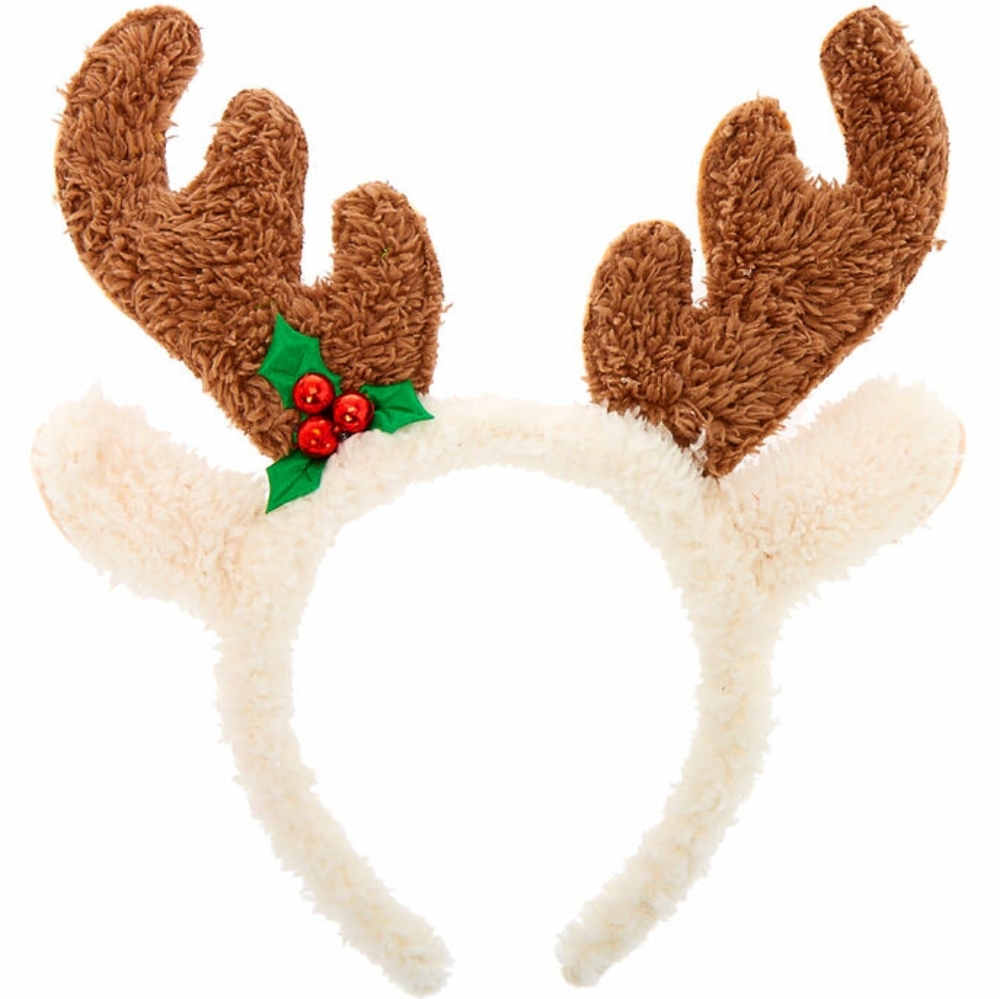 Reindeer antler soft plush fuzzy brown head band